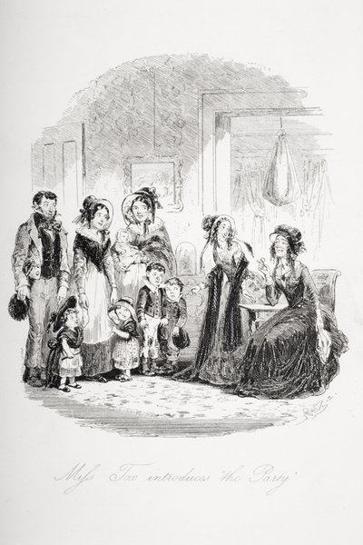 ミス・トックスは、チャールズ・ディケンズ（1812-70）が最初に出版した1848年の「ドンビーと息子」のイラスト「パーティー」を紹介します。 作： Hablot Knight Browne